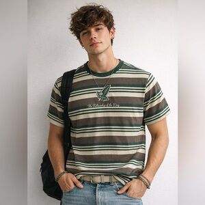 Lord of the Rings Striped Tee | Fellowship of the Rings Graphic Tee- Size Large